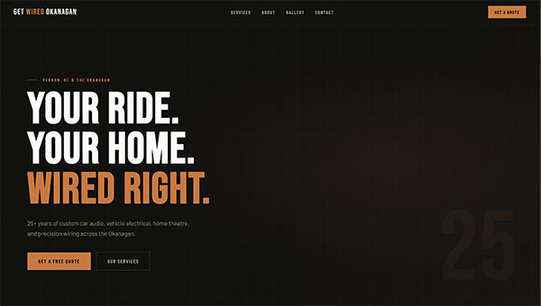 Get Wired Okanagan website, built by Okanagan Web Pro