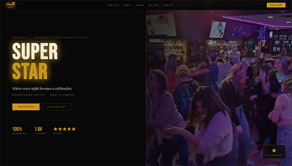 Superstar Entertainment Services website demo, built by Okanagan Web Pro