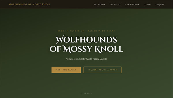 Wolfhounds of Mossy Knoll website, built by Okanagan Web Pro
